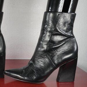 Women's Franco Sarto Black Leather Ankle High Wedge Fashion Boots Booties 6